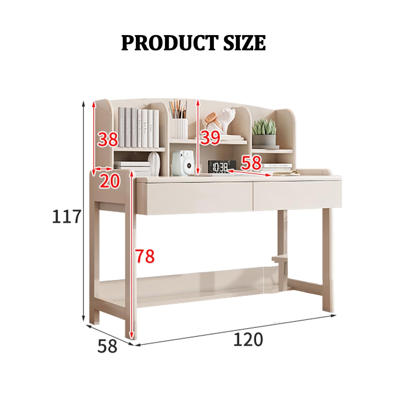 Solid Wood Kids Study Desk with Hutch & Drawer
