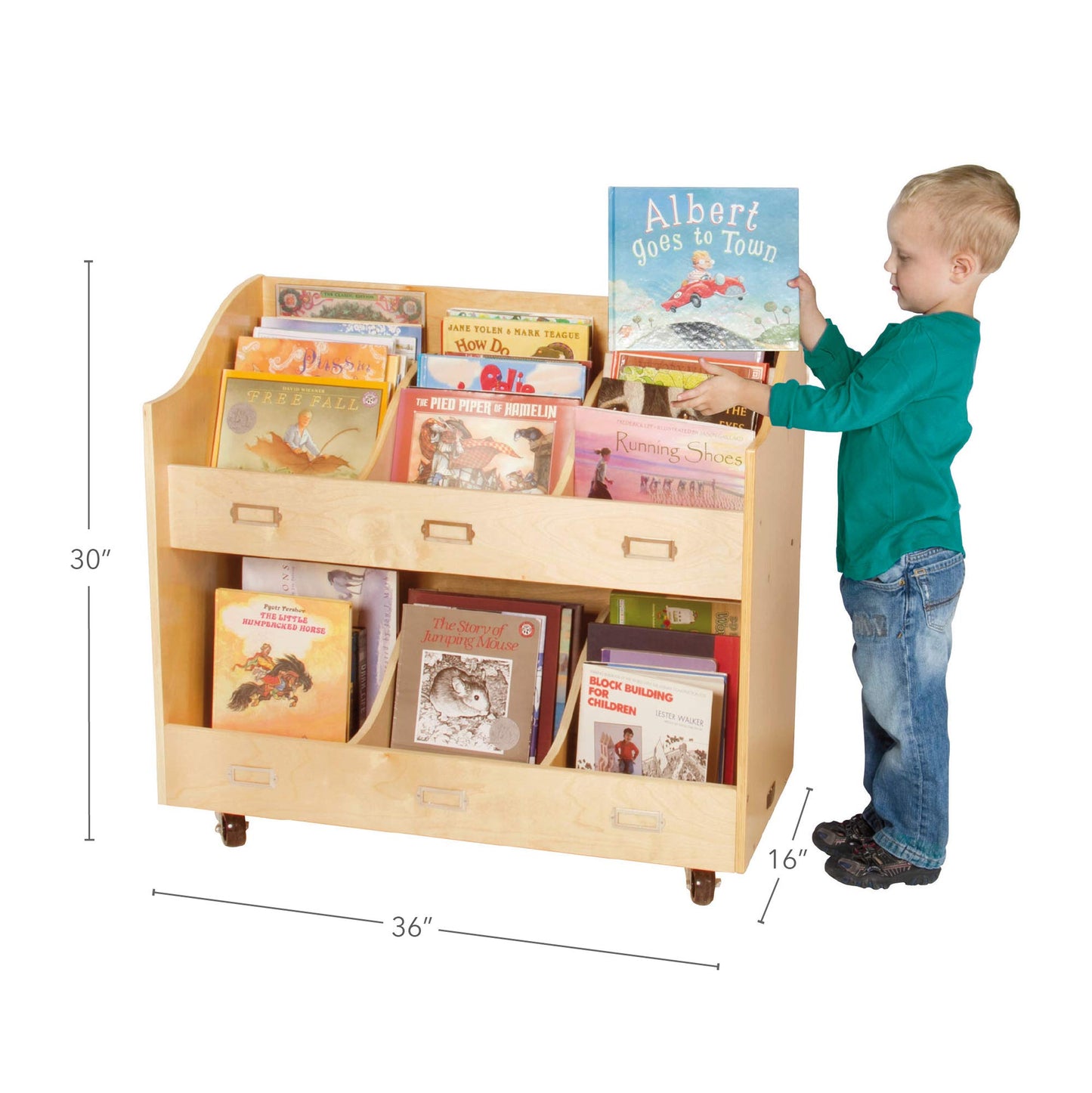 Rolling Wooden Book Organizer with Storage Cart