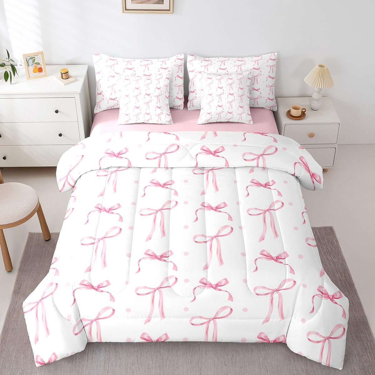 Pink Bow Bedding Set for Girls and Kids