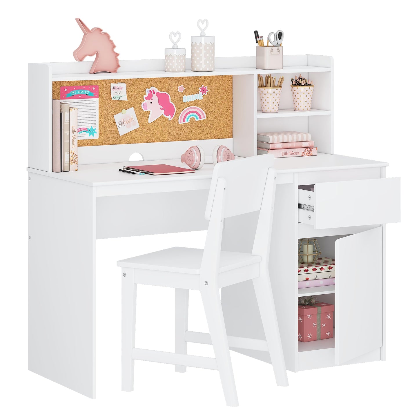 Kids Study Desk and Chair Set with Hutch