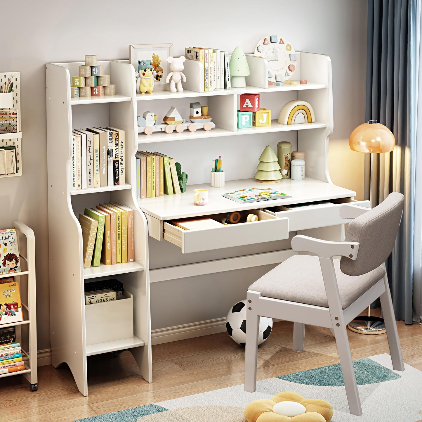 Kids Study Desk and Chair Set with Bookshelf