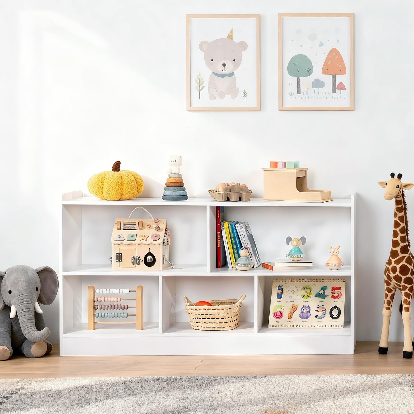 Leeshyah 5-Section Wooden Toy Shelf for Kids