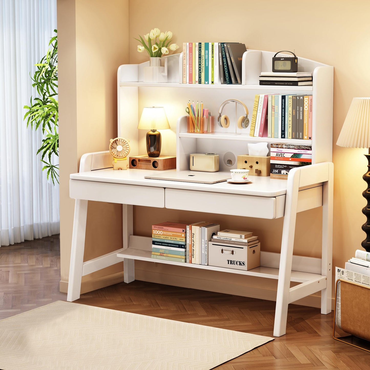 Kids Study Desk with Bookshelf and Drawers