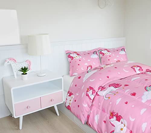 Unicorn Comforter Set with Pillowcases for Kids