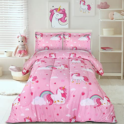 Unicorn Comforter Set with Pillowcases for Kids