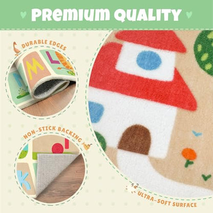 Washable Kids Play Rug with Colorful Map Design