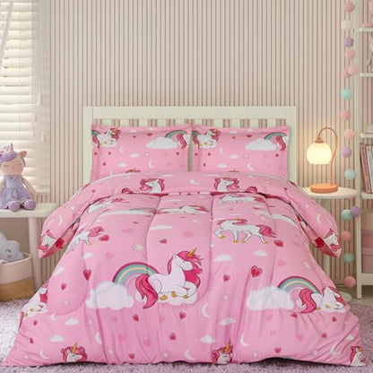 Unicorn Comforter Set with Pillowcases for Kids