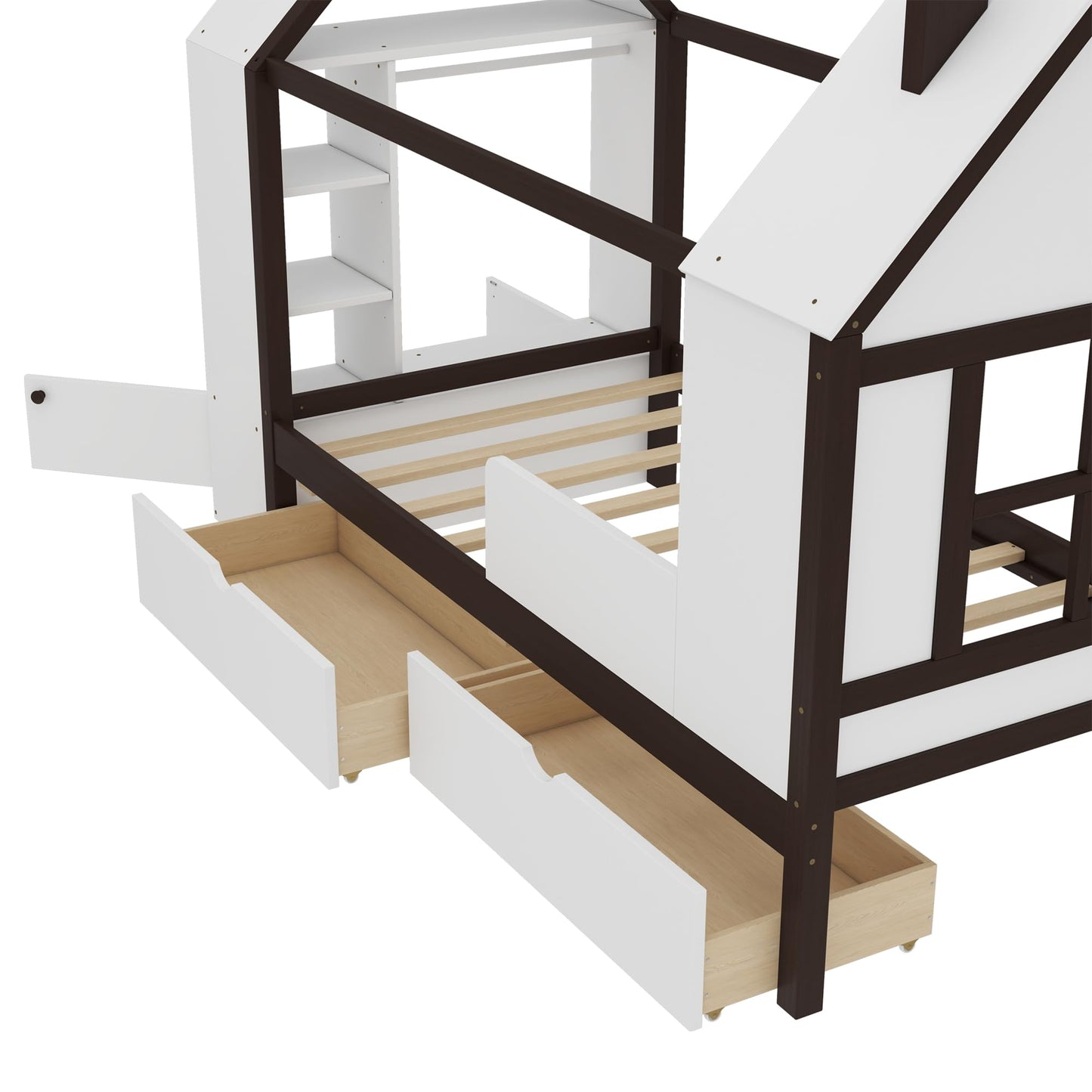 Kids House Bed Frame with Storage Shelves