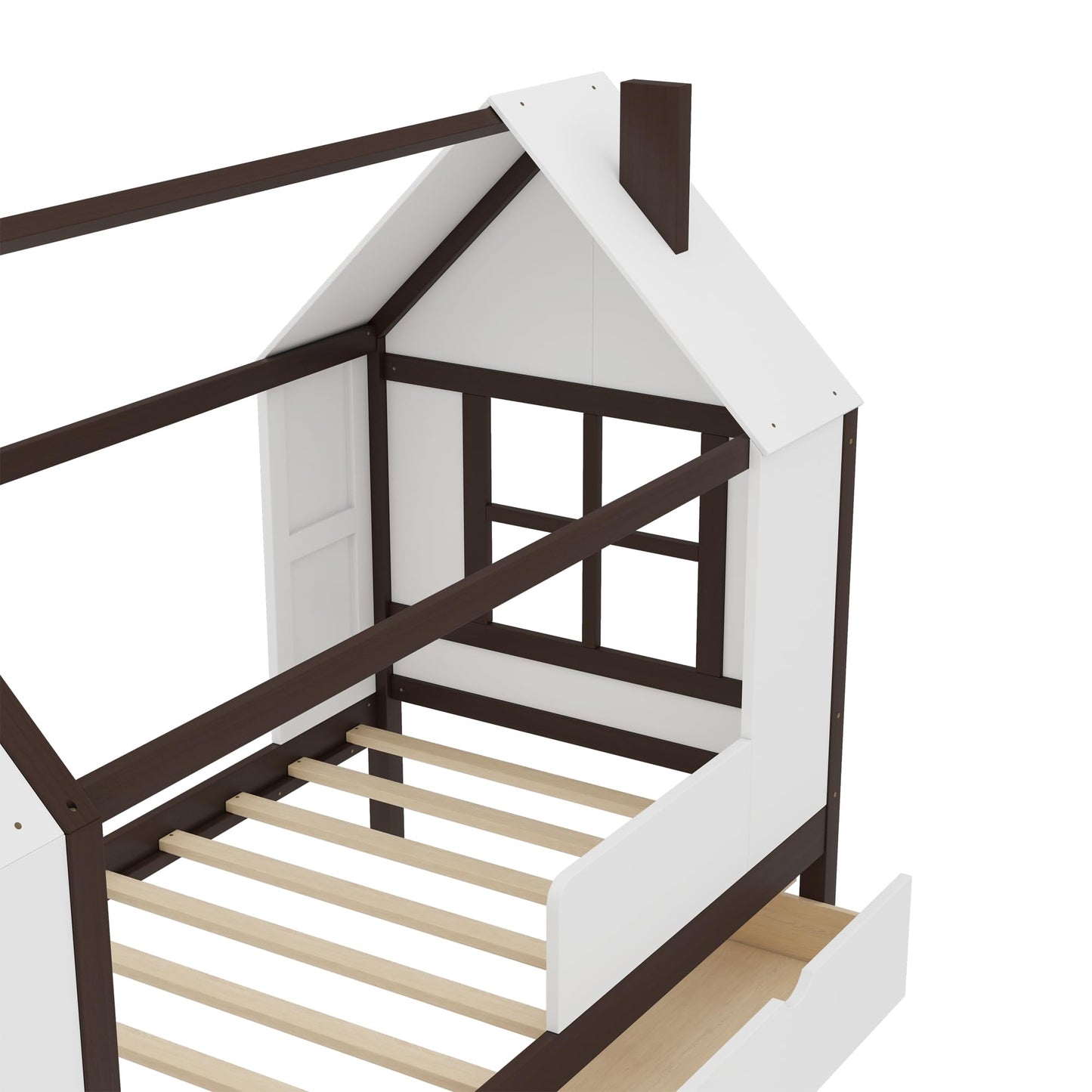 Kids House Bed Frame with Storage Shelves