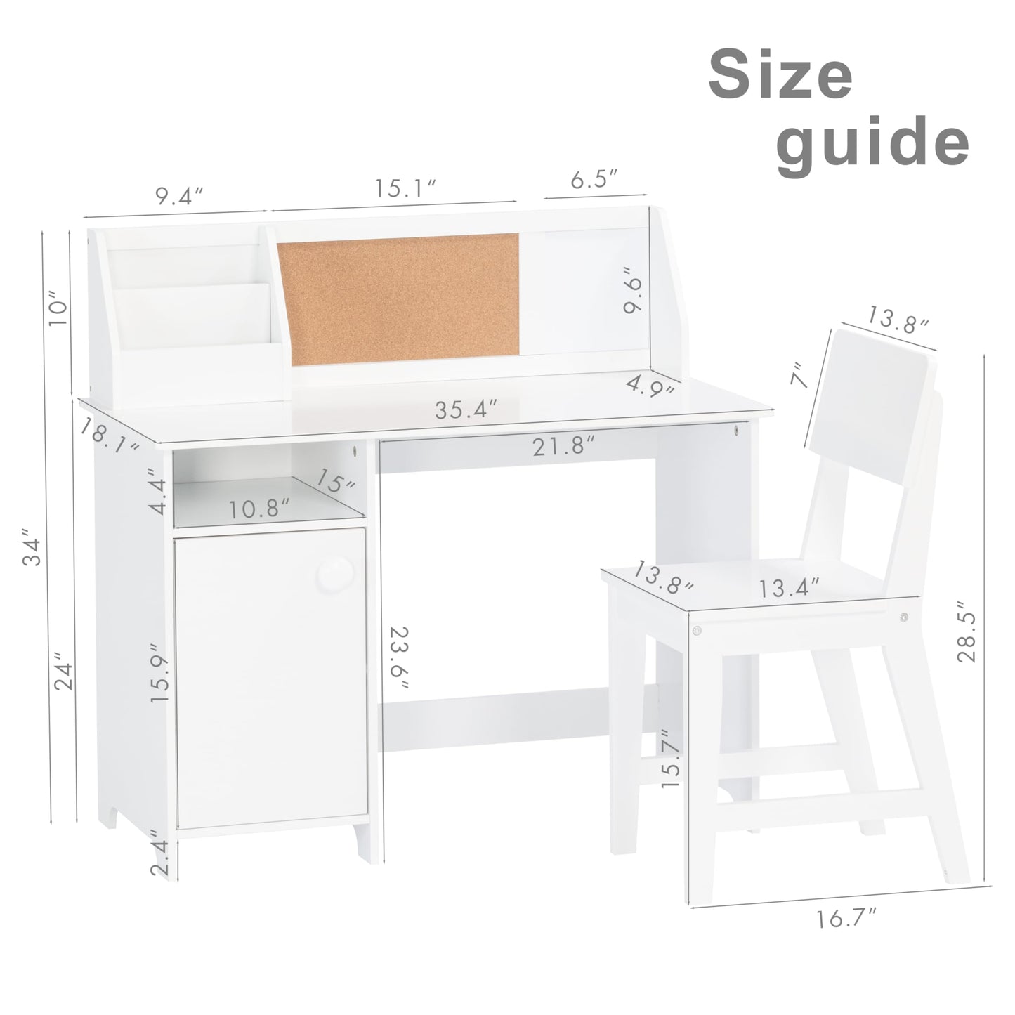 Kids Study Desk and Chair Set with Hutch