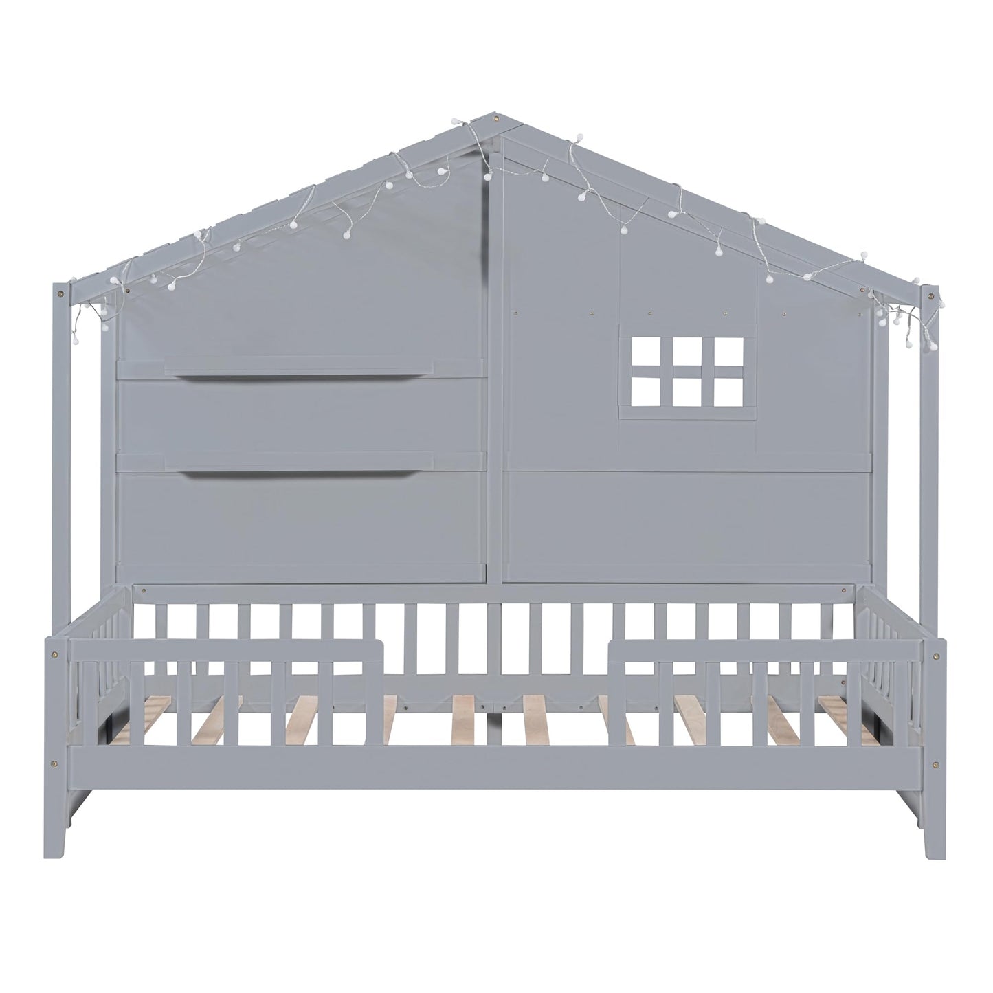 House Bed with Sofa, Storage Drawers and Shelves