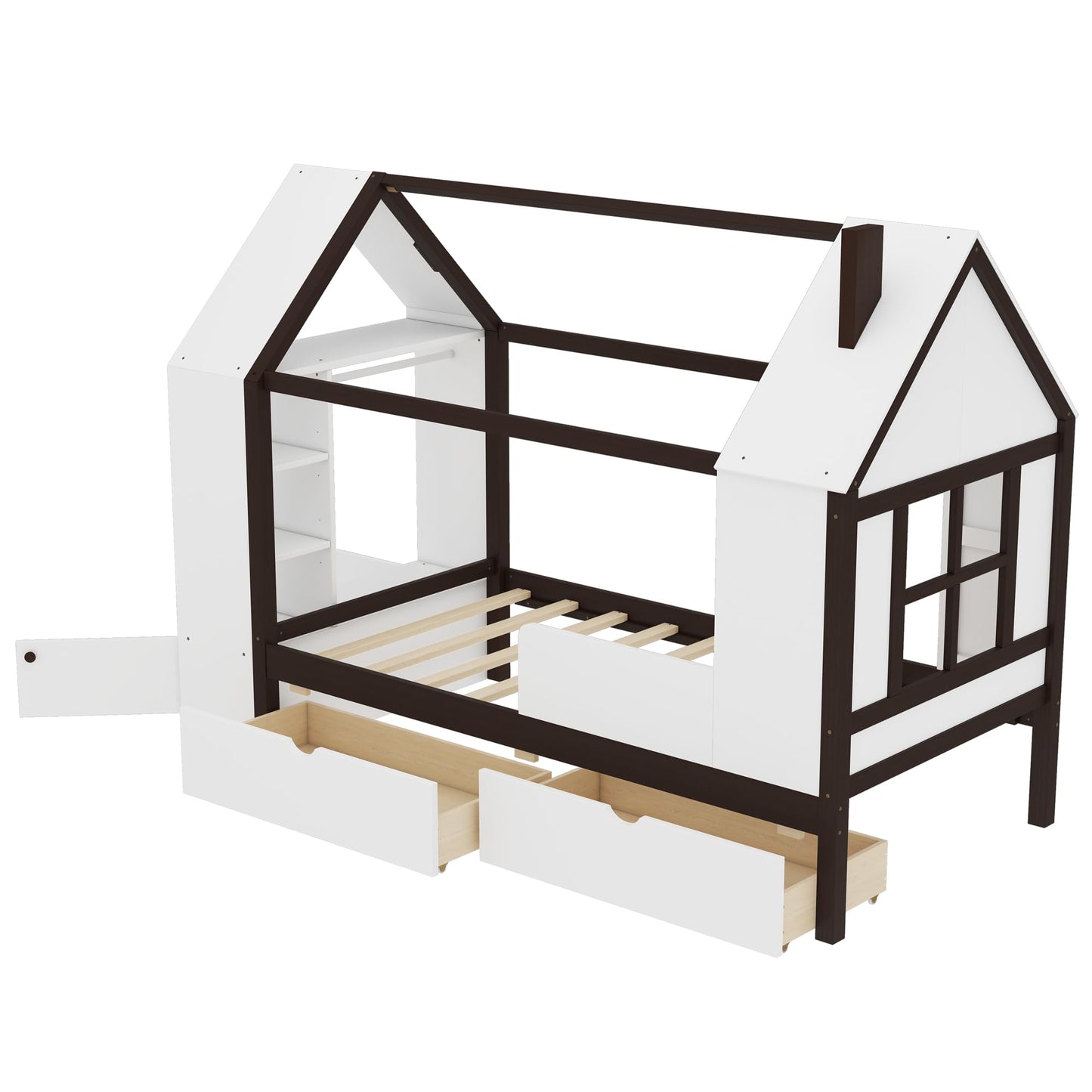 Kids House Bed Frame with Storage Shelves