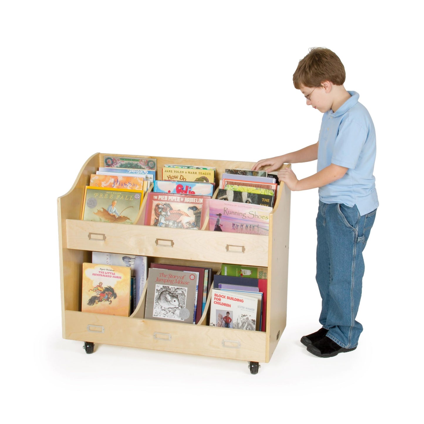 Rolling Wooden Book Organizer with Storage Cart