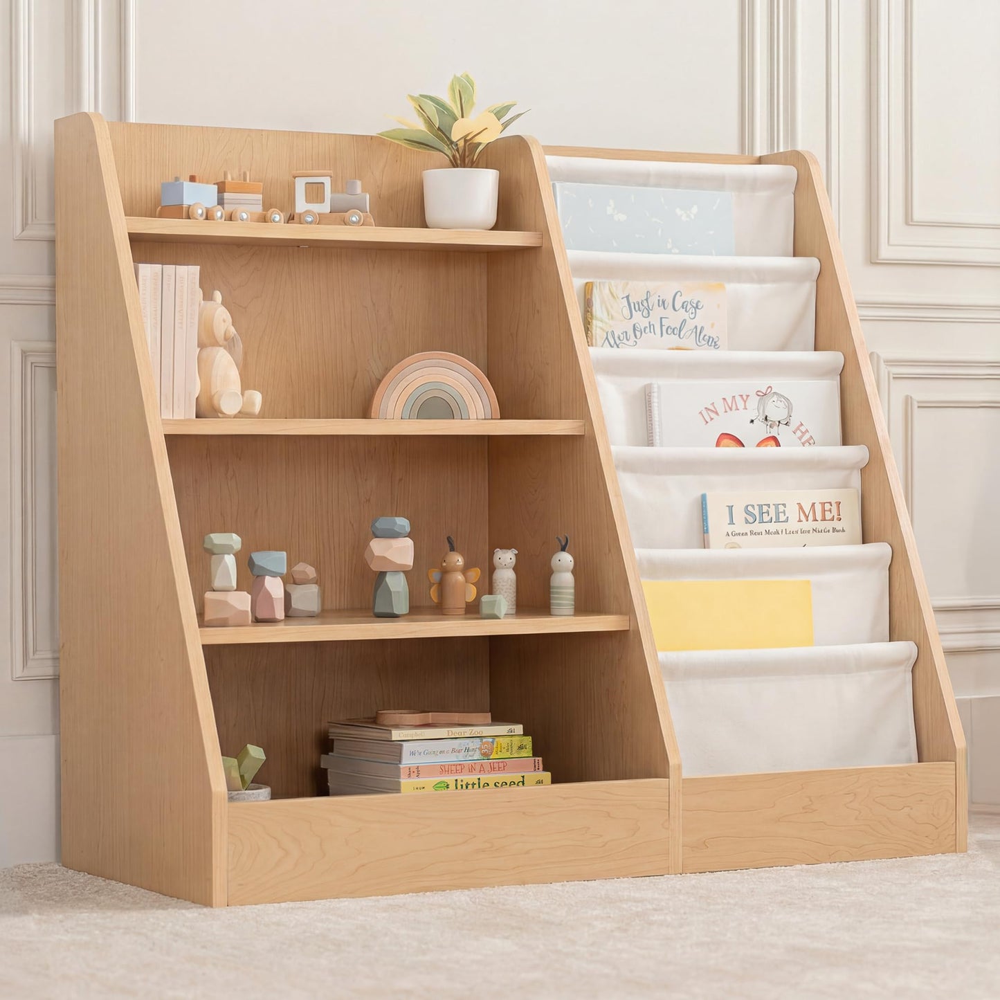Montessori Kids Bookshelf with Easy-Access Storage