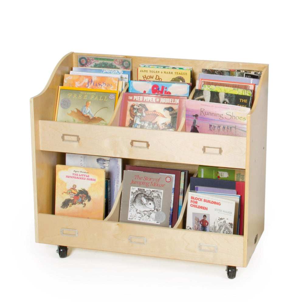 Rolling Wooden Book Organizer with Storage Cart