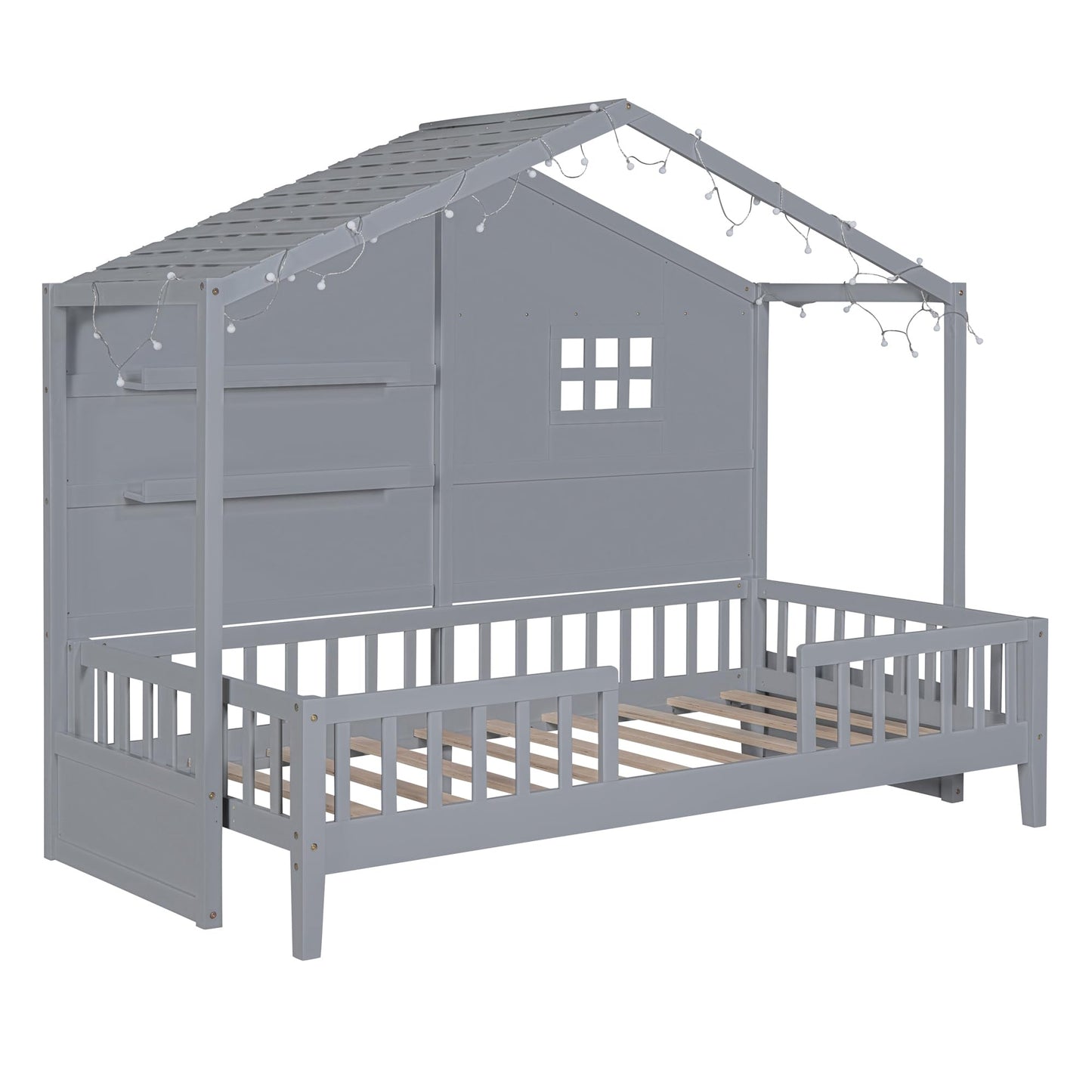 House Bed with Sofa, Storage Drawers and Shelves
