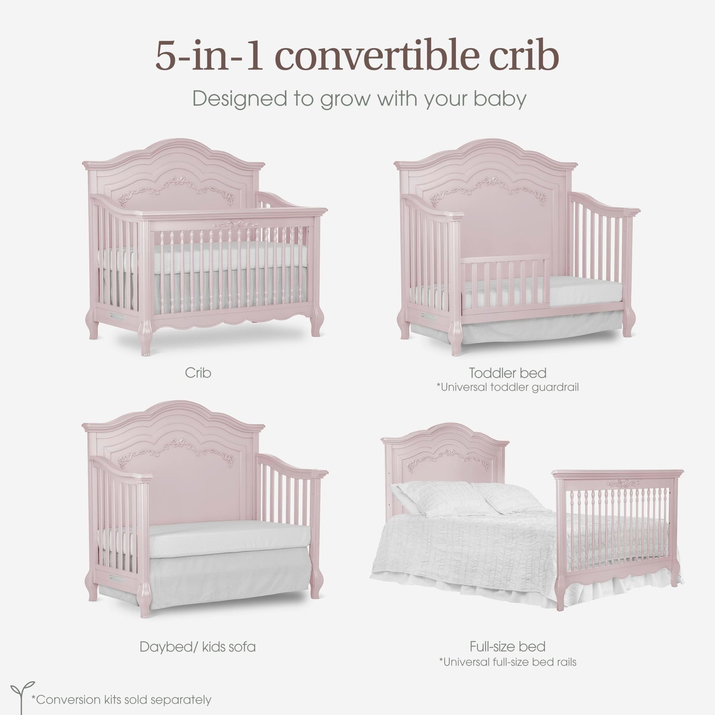 Convertible 5-in-1 Nursery Crib with Panel Headboard