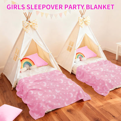 Glow-in-the-Dark Kids Flannel Sleepover Blanket Set