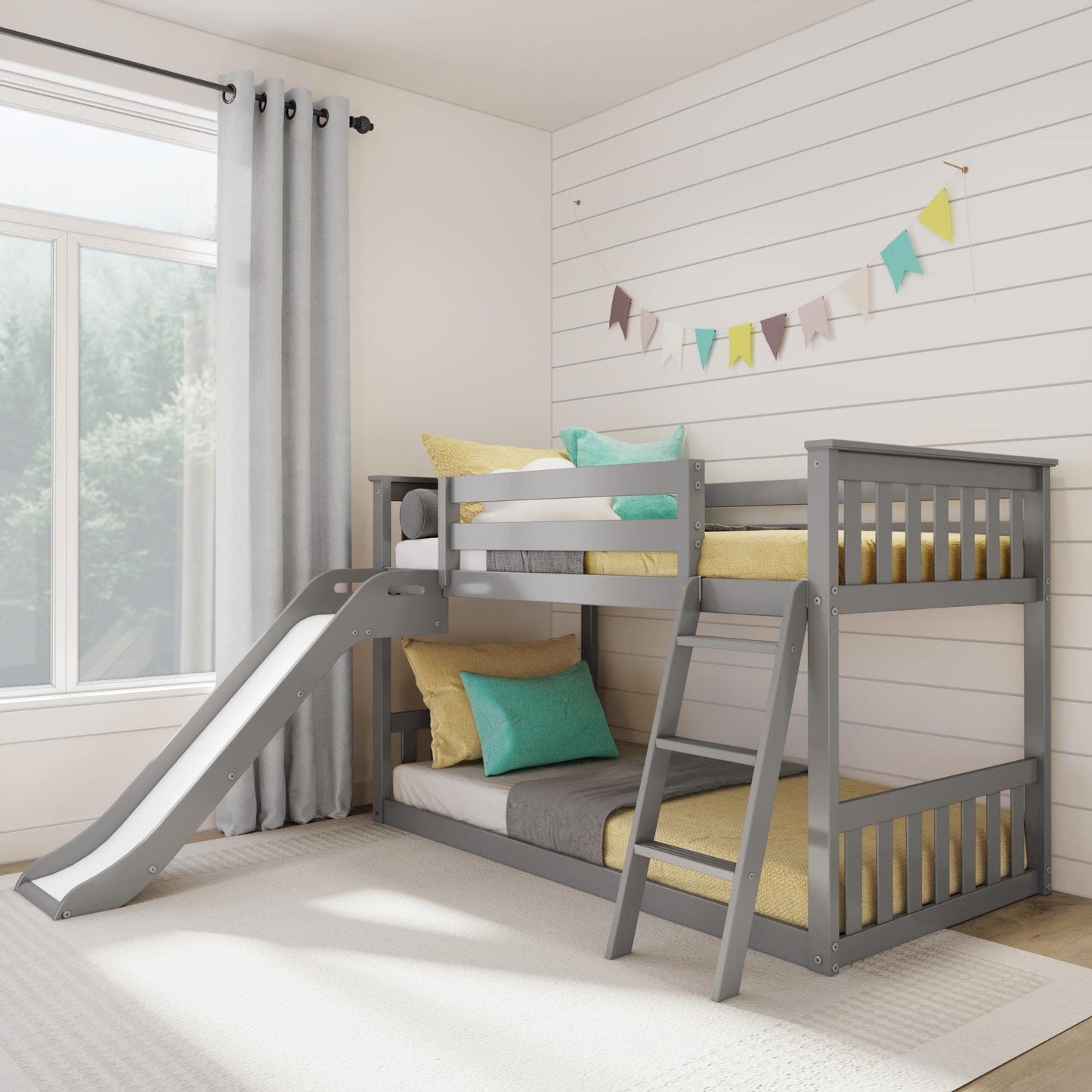 Twin Over Full Low Bunk Bed with Slide