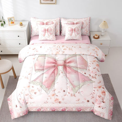 Pink Bow Bedding Set for Girls and Kids