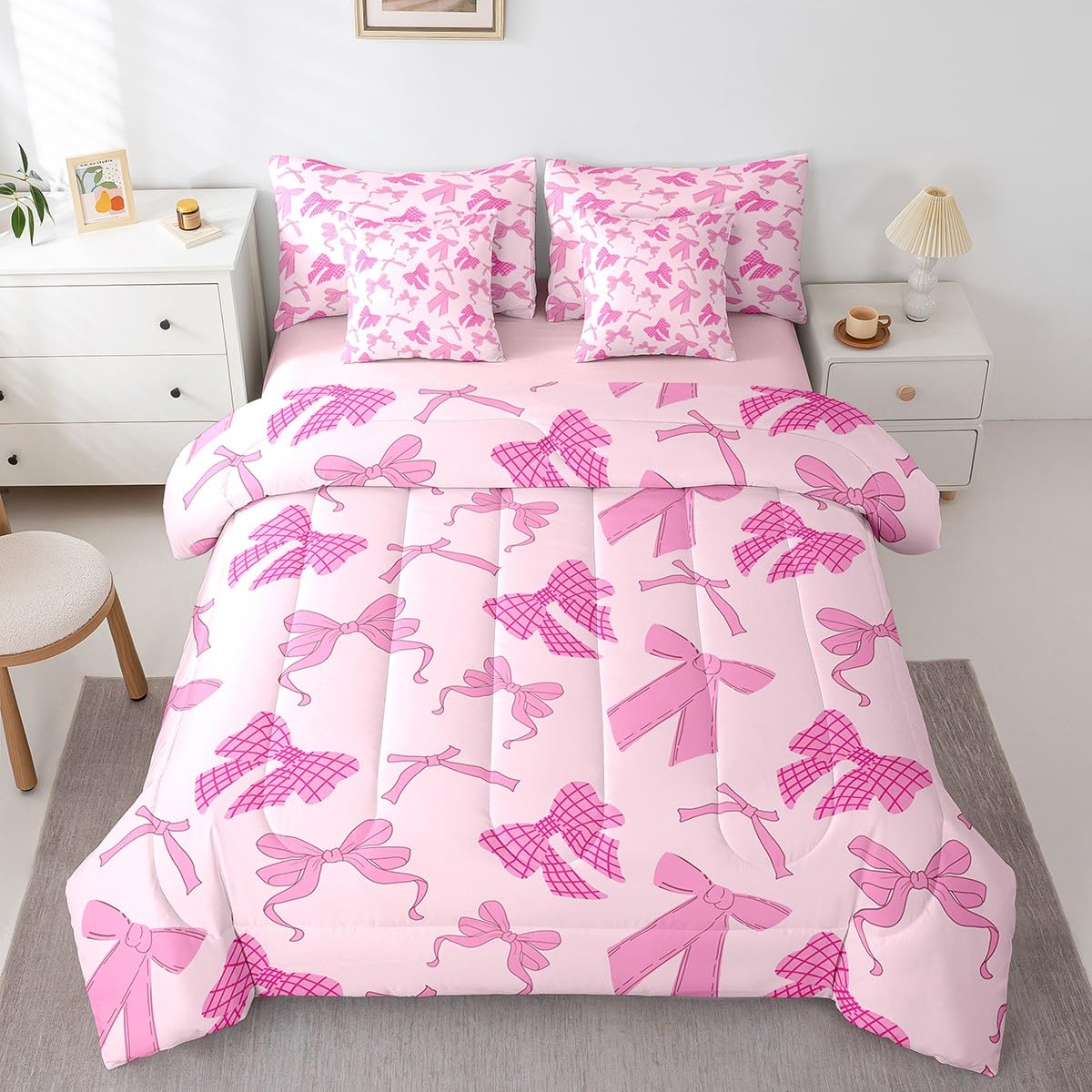 Pink Bow Bedding Set for Girls and Kids