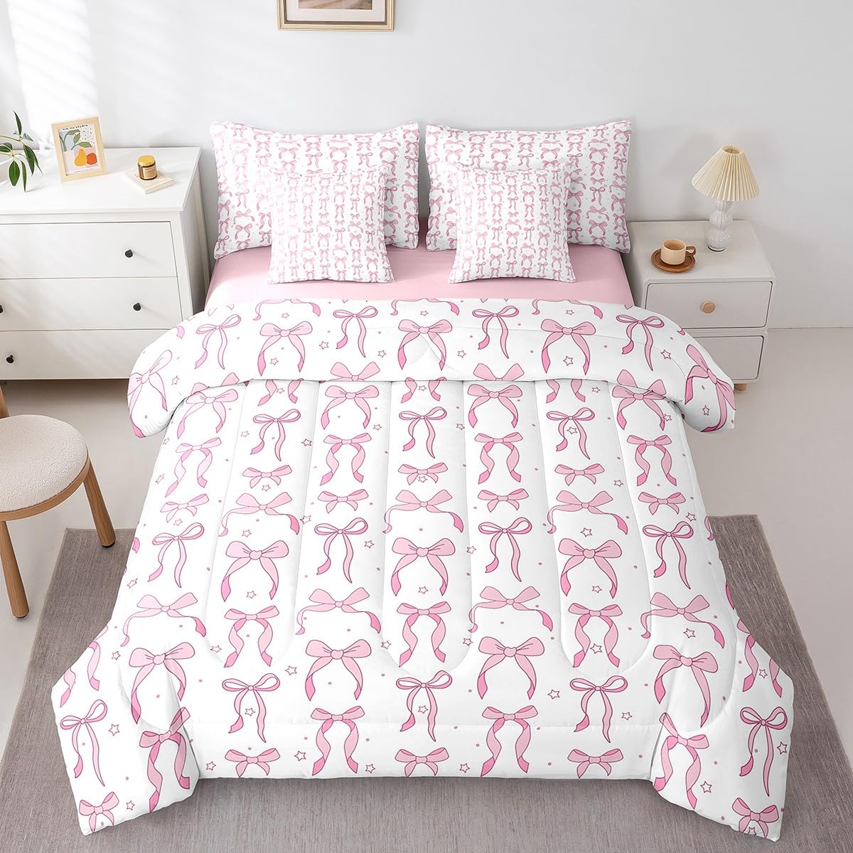 Pink Bow Bedding Set for Girls and Kids