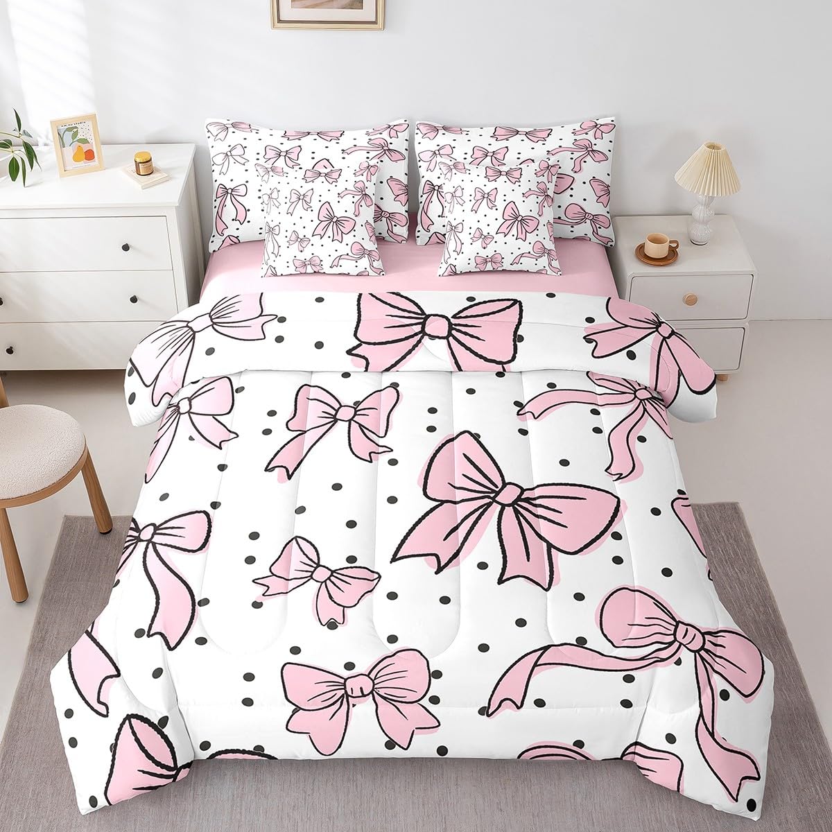 Pink Bow Bedding Set for Girls and Kids