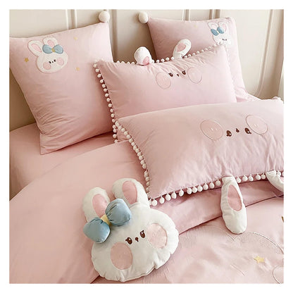 Pink Rabbit Moon Cotton Bedding Set for Kids