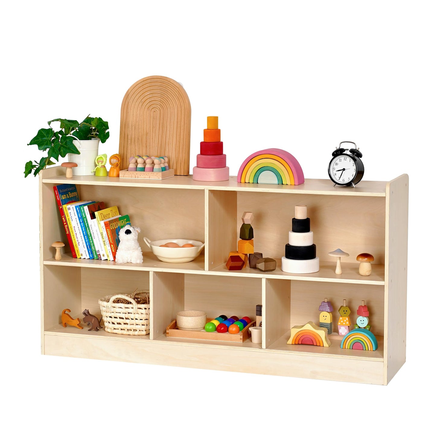 Leeshyah 5-Section Wooden Toy Shelf for Kids