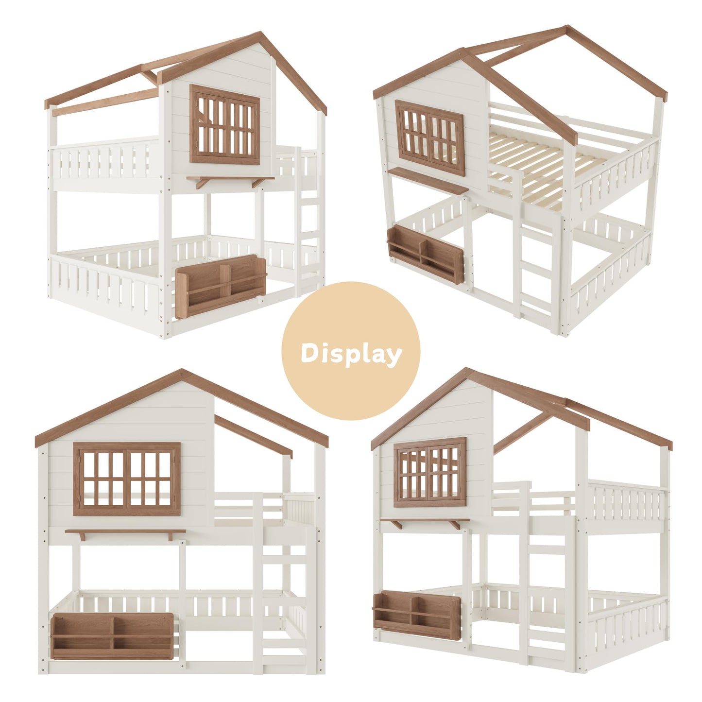 Low House Bunk Bed with Bookshelf Storage