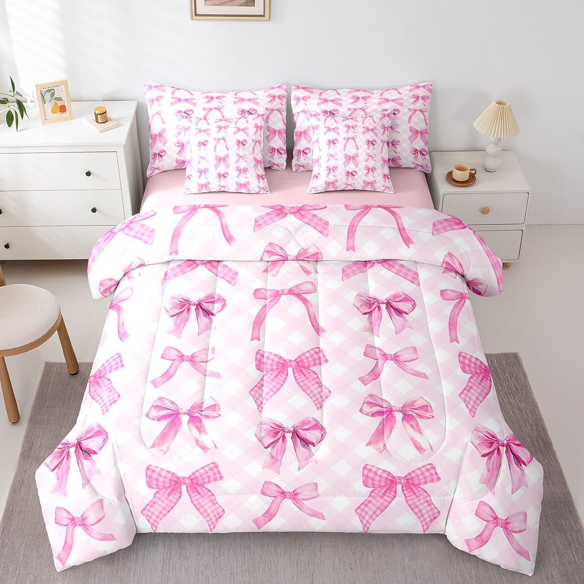 Pink Bow Bedding Set for Girls and Kids