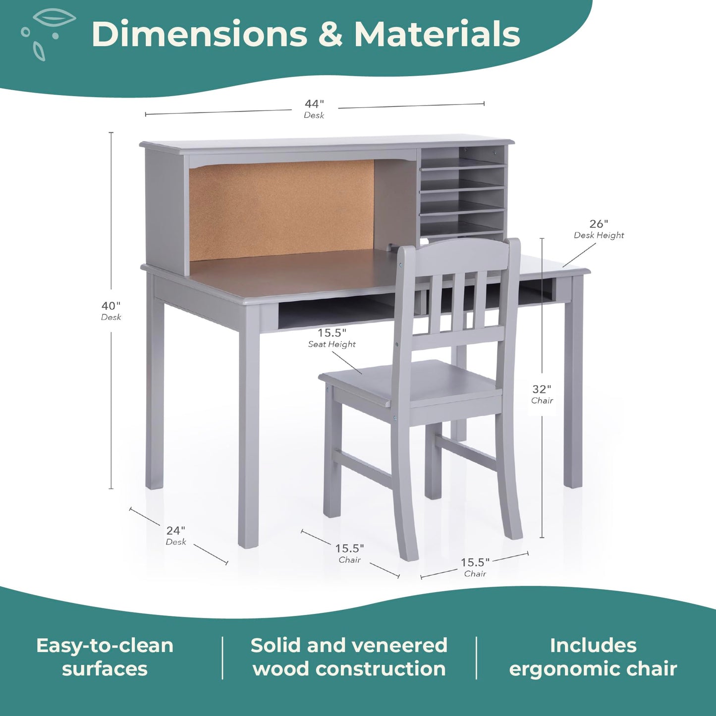 Kids Study Desk and Chair Set with Storage