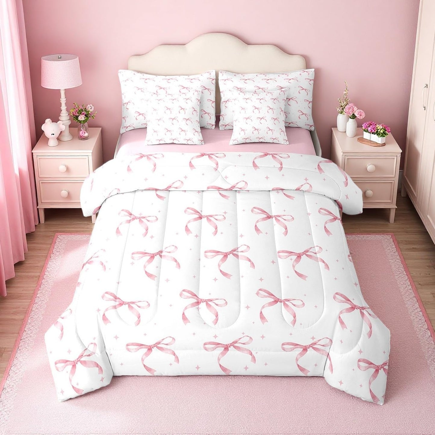 Pink Bow Bedding Set for Girls and Kids