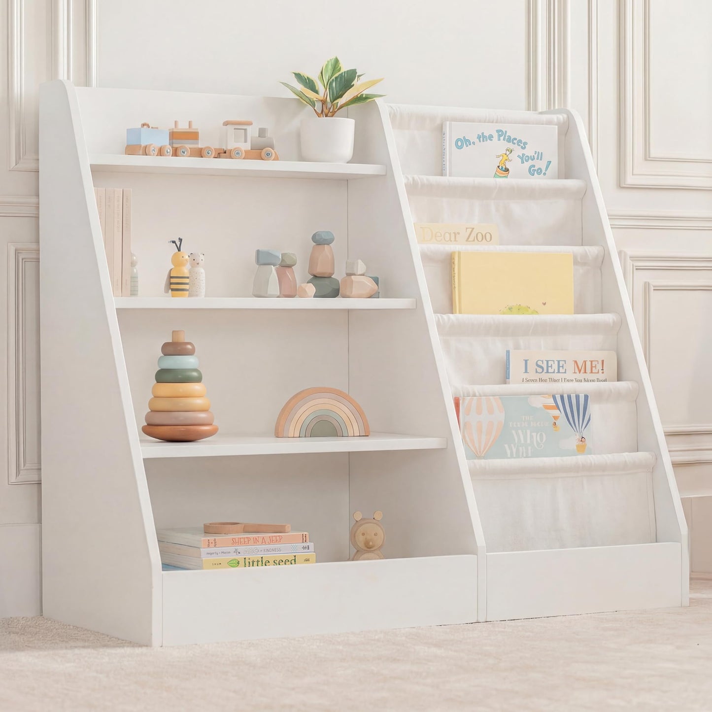Montessori Kids Bookshelf with Easy-Access Storage