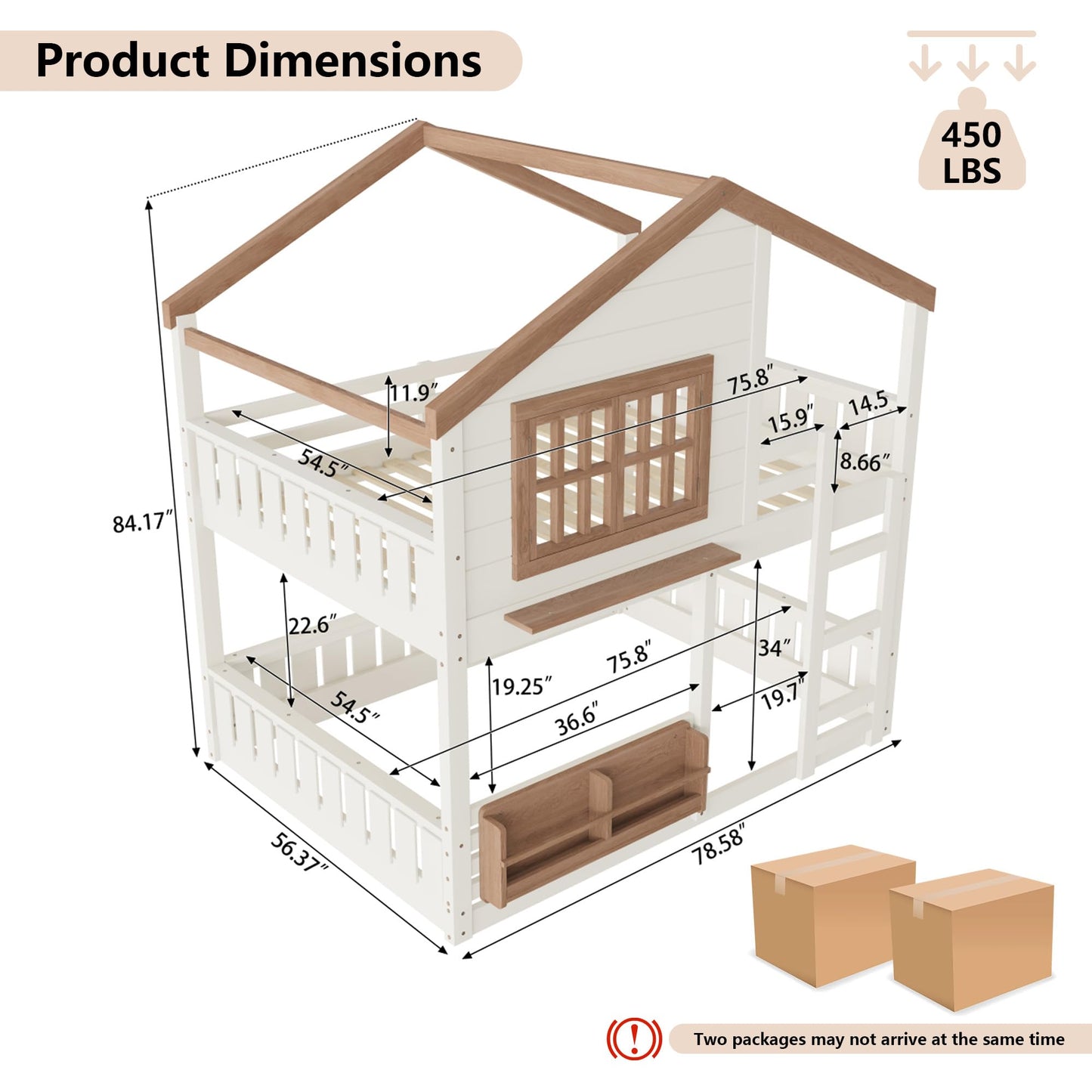 Low House Bunk Bed with Bookshelf Storage