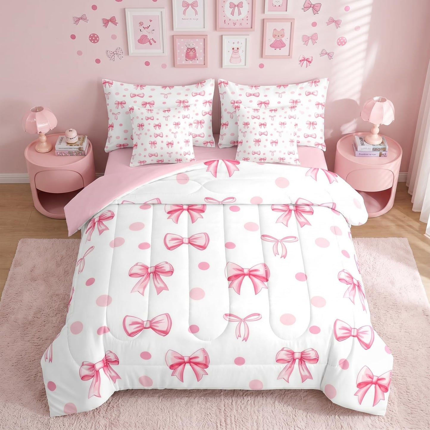 Pink Bow Bedding Set for Girls and Kids