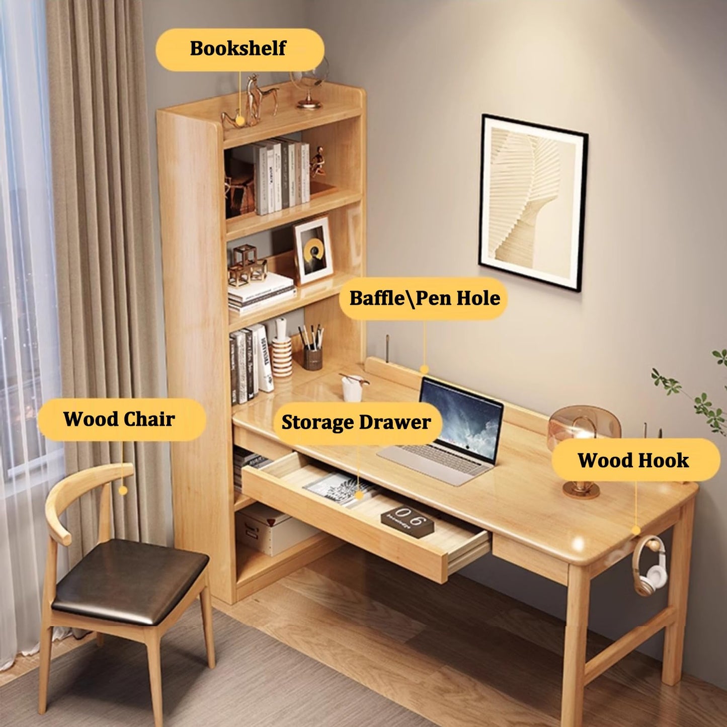 Kids Study Desk with Bookshelf and Storage
