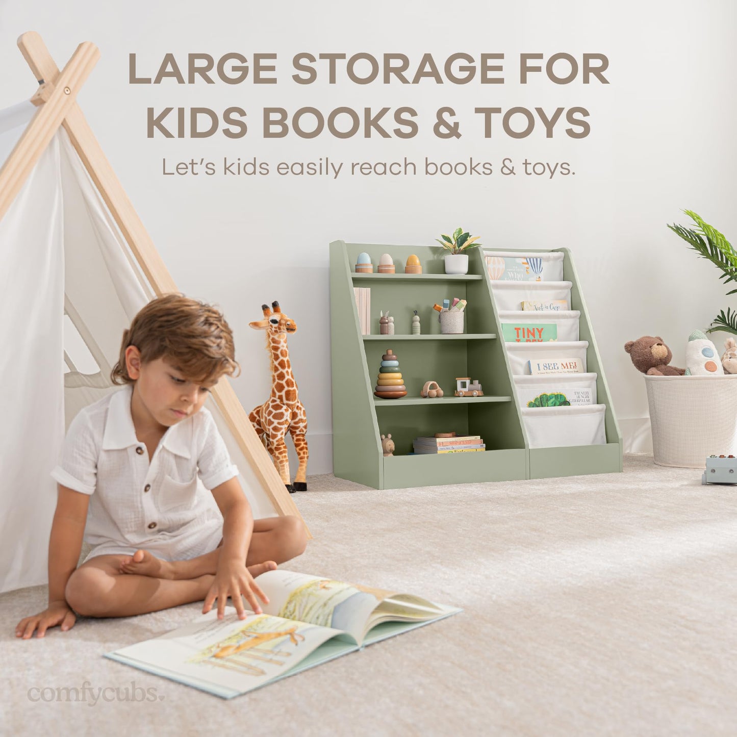 Montessori Kids Bookshelf with Easy-Access Storage