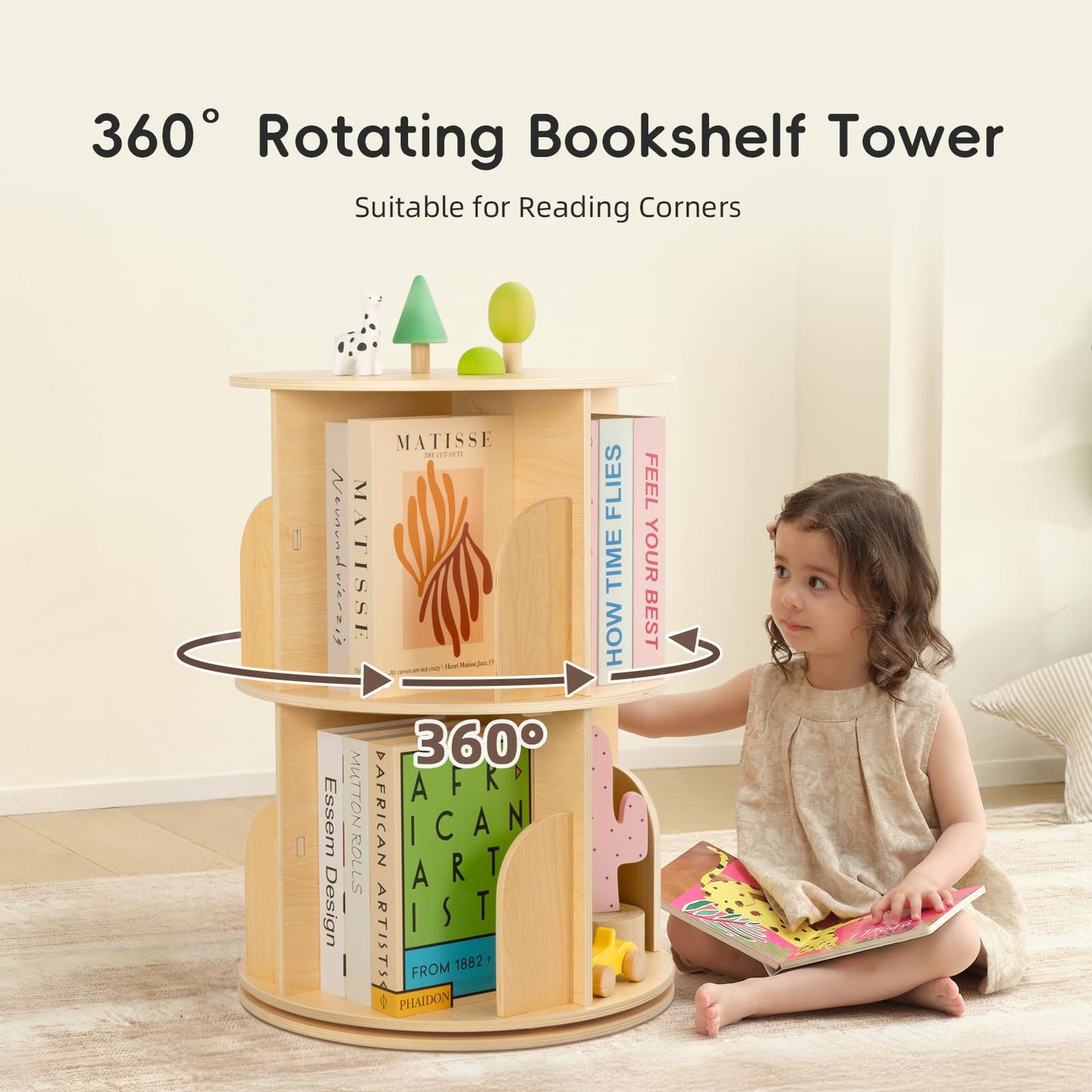Rotating Bookshelf Tower for Kids Rooms