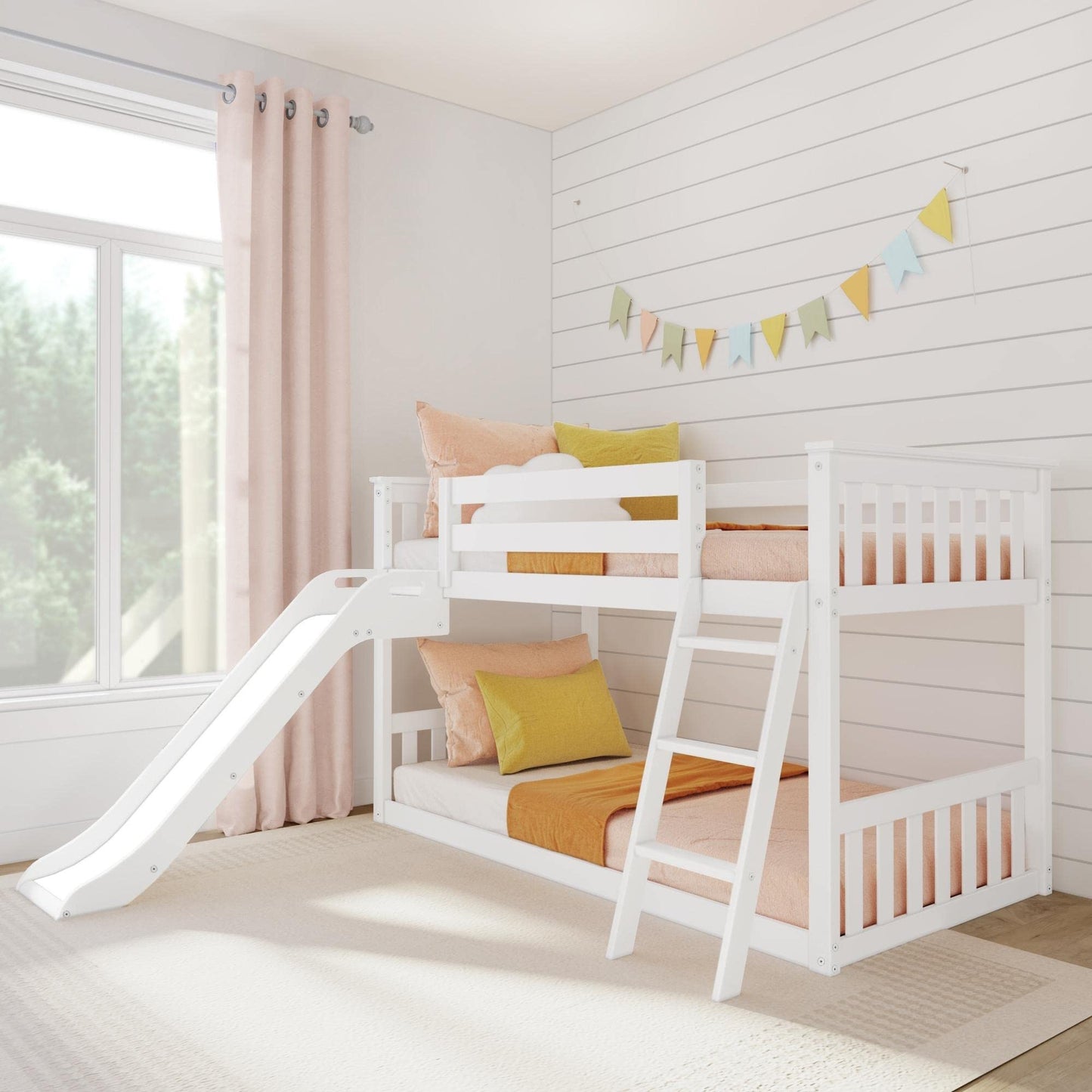 Twin Over Full Low Bunk Bed with Slide