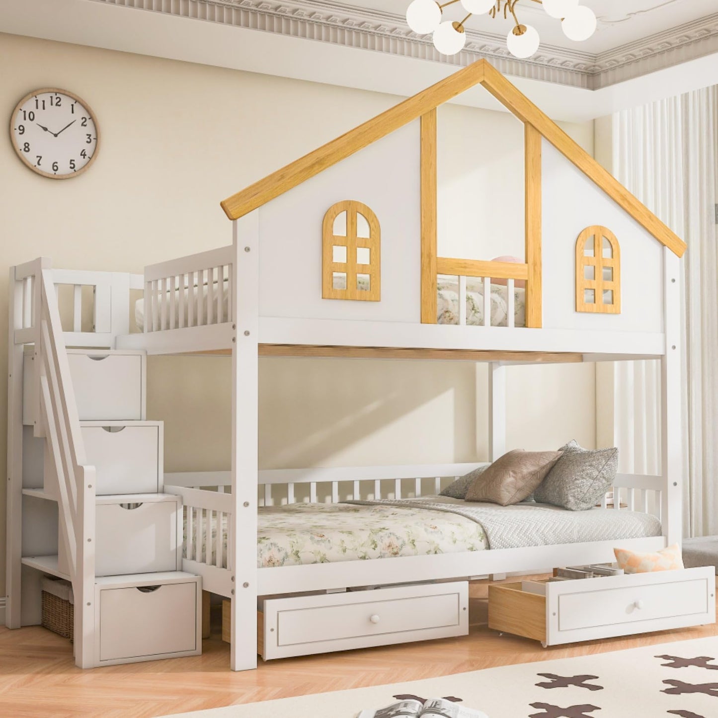 Twin House Bunk Bed with Storage Box
