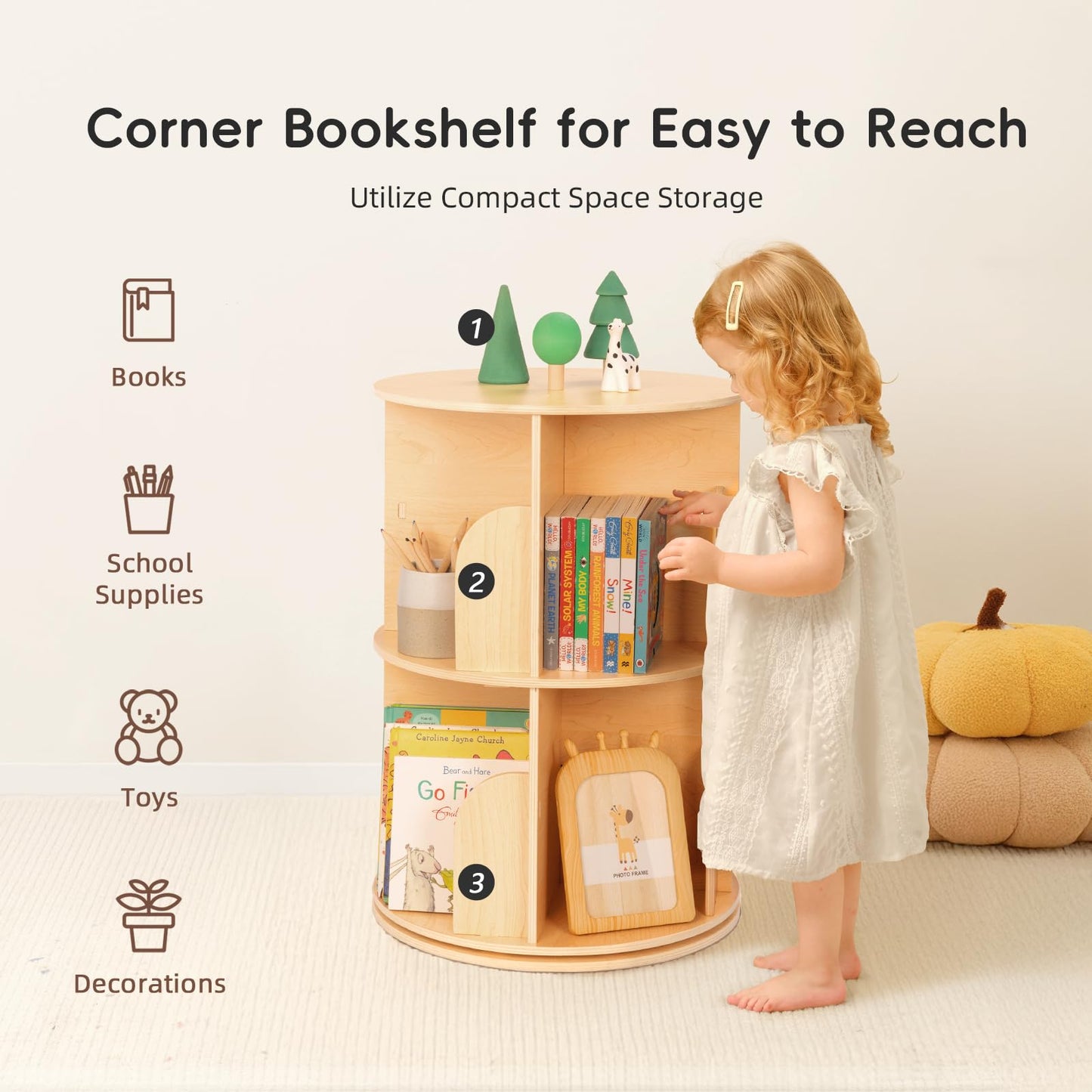 Rotating Bookshelf Tower for Kids Rooms