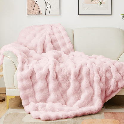 Luxury Faux Fur Bubble Blanket for Bed & Couch