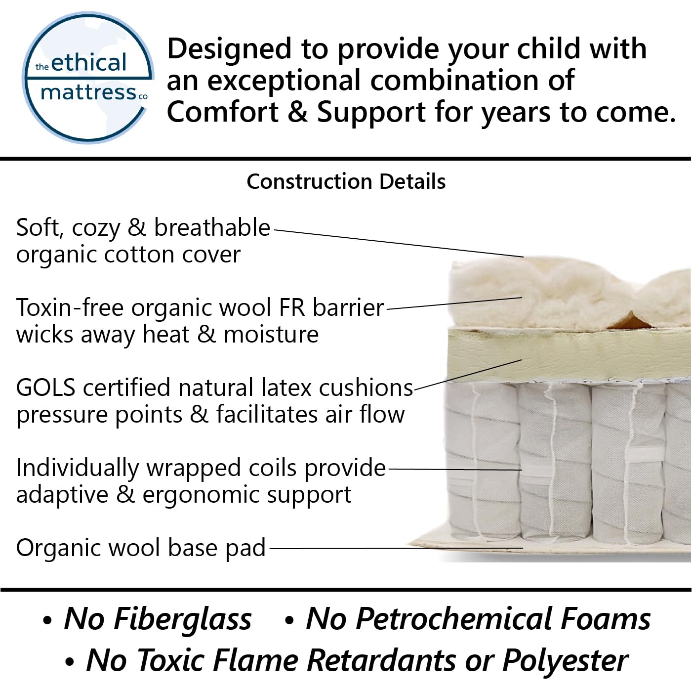 Organic Kids Mattress with Pocket Coil Support