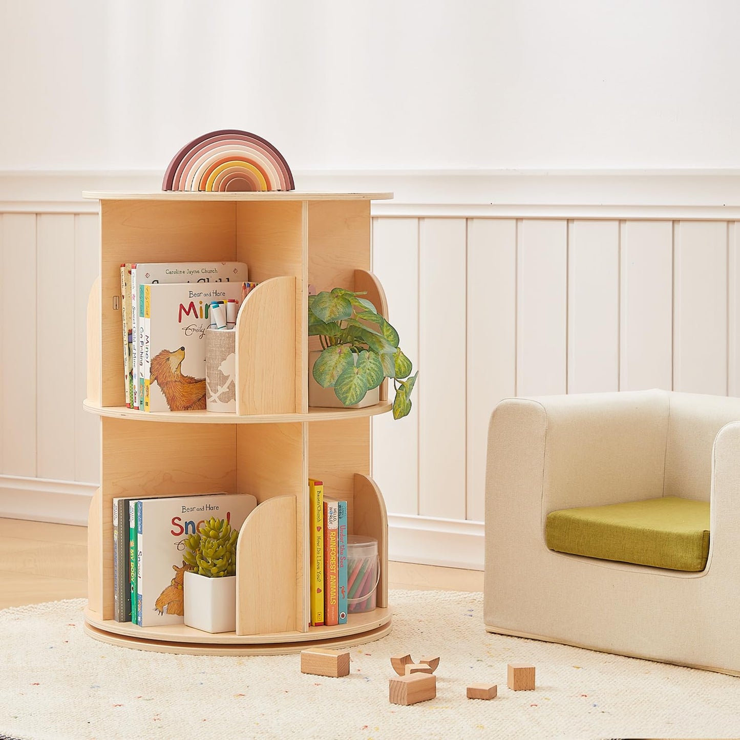 Rotating Bookshelf Tower for Kids Rooms