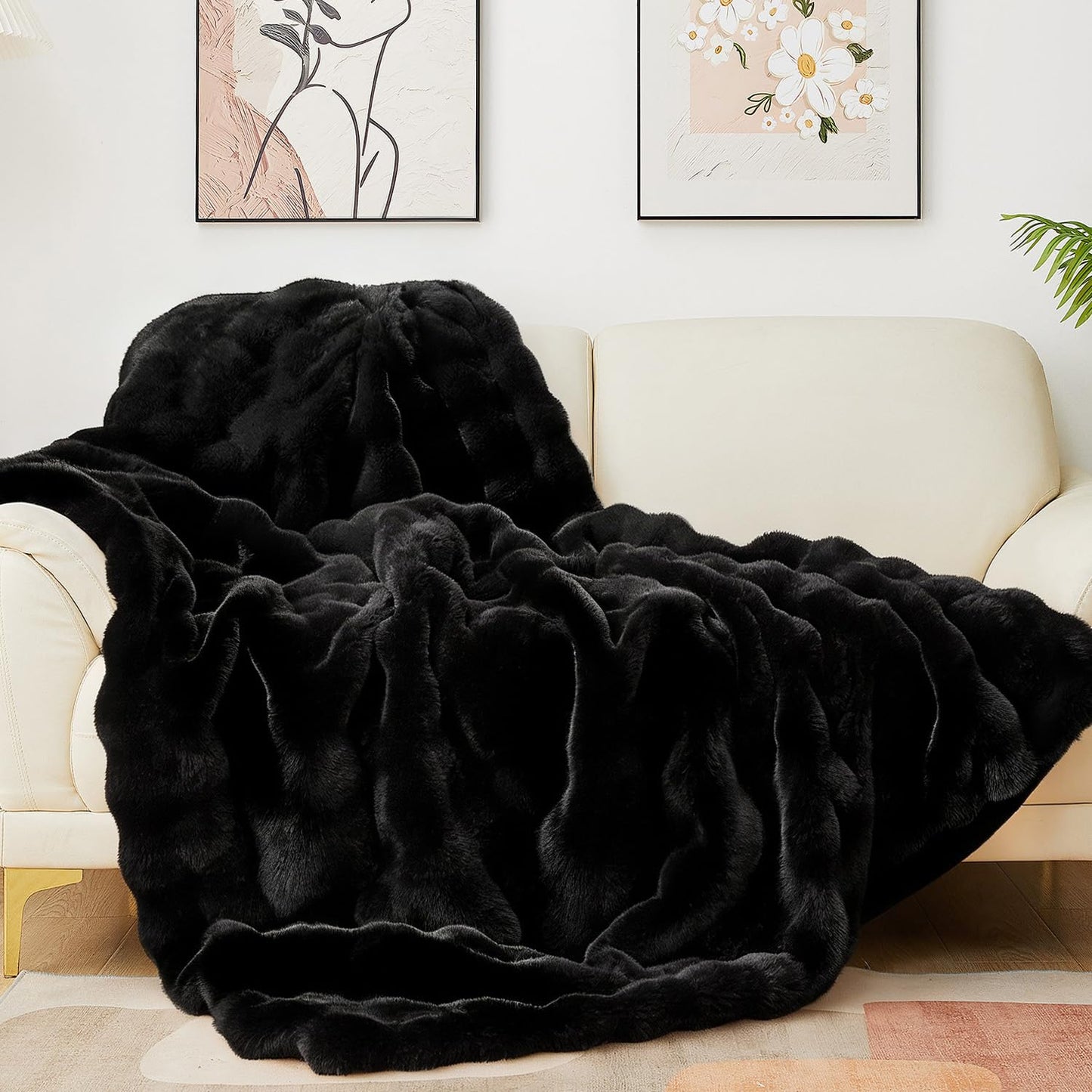 Luxury Faux Fur Bubble Blanket for Bed & Couch