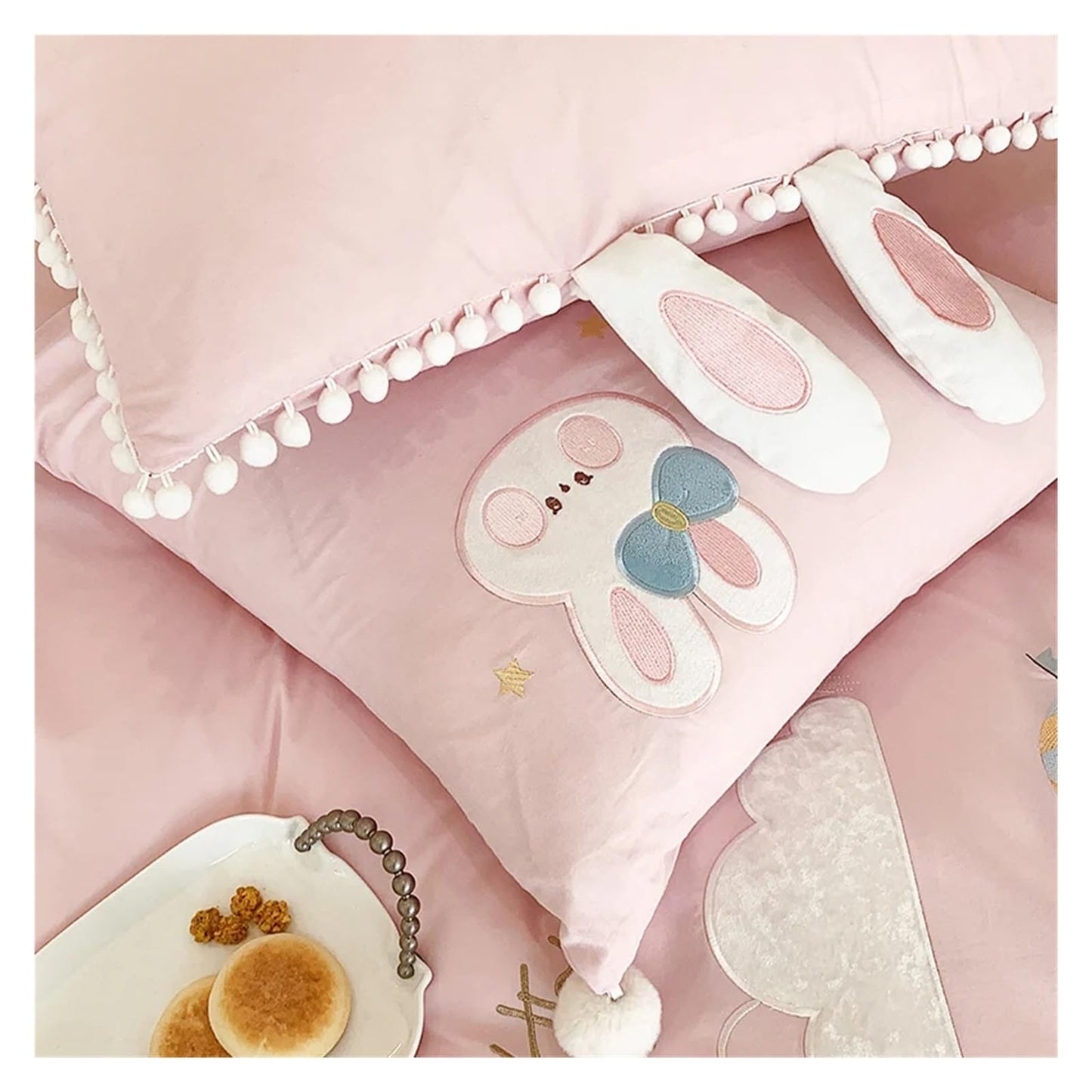 Pink Rabbit Moon Cotton Bedding Set for Kids