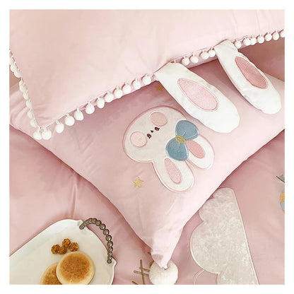 Pink Rabbit Moon Cotton Bedding Set for Kids