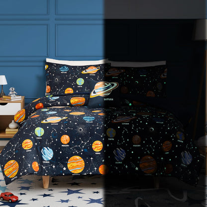 Glow-in-the-Dark Space Comforter Bedding Set