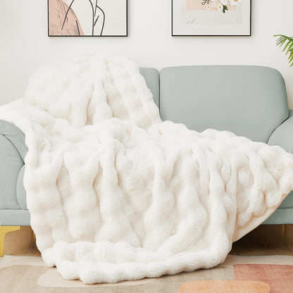 Luxury Faux Fur Bubble Blanket for Bed & Couch